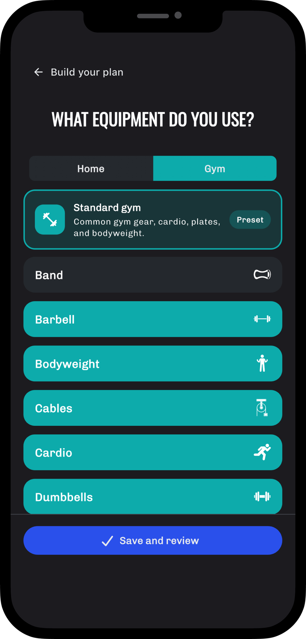 Choose equipment available