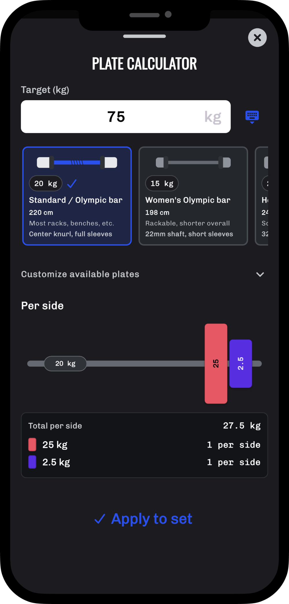 Plate calculator inside set capture